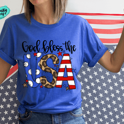 God Bless The USA-Colorful Leopard-Tee