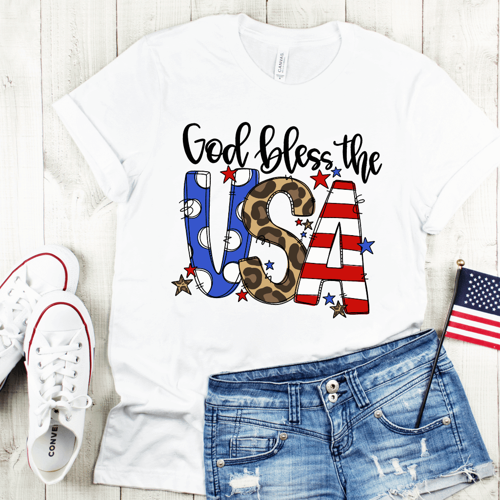 God Bless The USA-Colorful Leopard-Tee