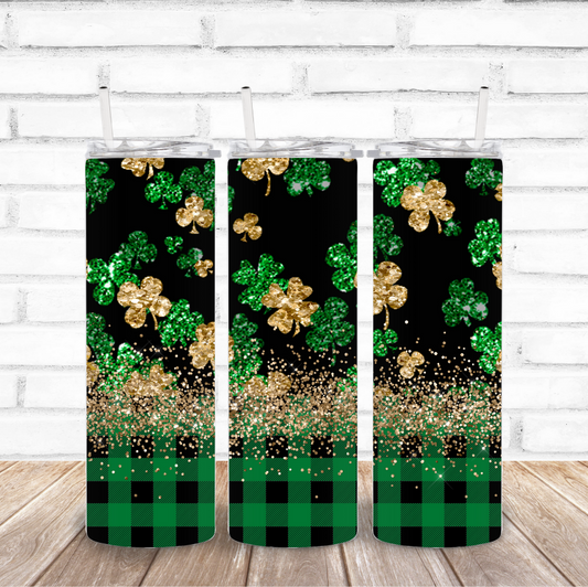 Gold Shamrock Glitter Effect Drink Tumbler