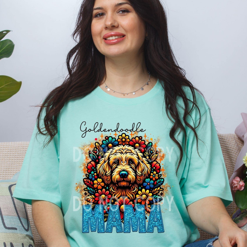 Goldendoodle Dog Mama Faux Glitter Tee