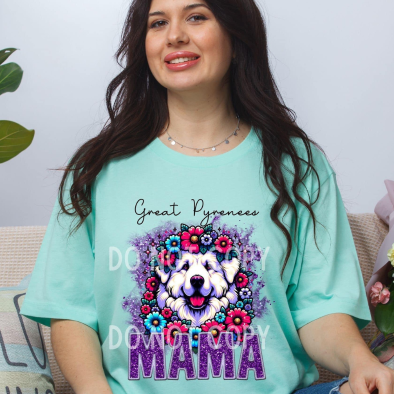 Great Pyreneses Dog Mama Faux Glitter Tee