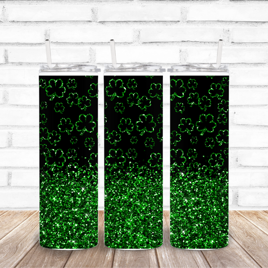 Green Shamrock Glitter Effect Drink Tumbler