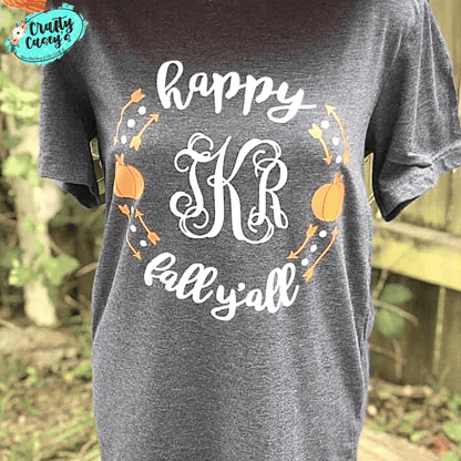 Crafty Casey's Fall Women's Unisex Tee's Happy Fall Y'all Monogramed Women's Bella Canvas-Unisex T-shirts