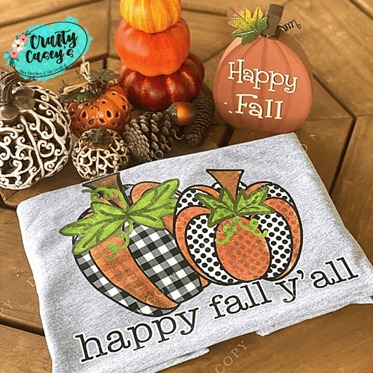 Happy Fall Y'all Orange Plaid Pumpkin Tee