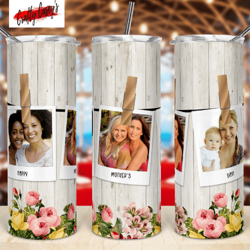 Crafty Casey's Home & Garden > Kitchen & Dining > Tableware > Drinkware > Tumblers 20 fl oz. / White / Skinny Happy Mother's Day Clothes Pins - Personalized Stainless Steel-Tumbler
