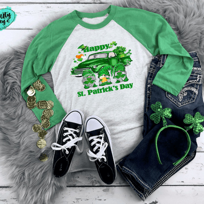 Happy St. Patrick's Day Lucky Truck Gnomes-Raglan