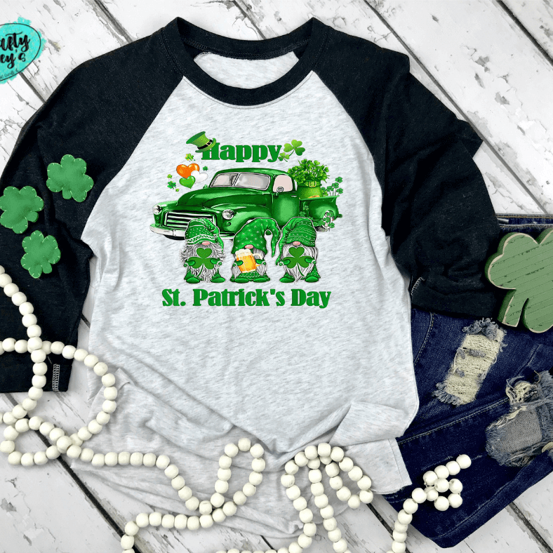 Happy St. Patrick's Day Lucky Truck Gnomes-Raglan