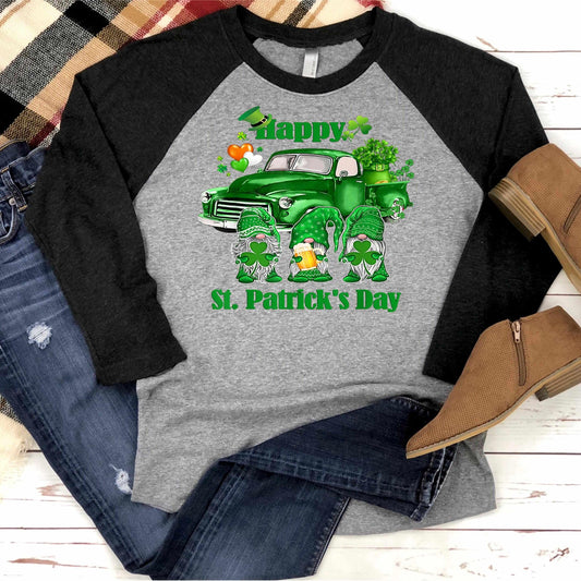 Happy St. Patrick's Day Lucky Truck Gnomes-Raglan