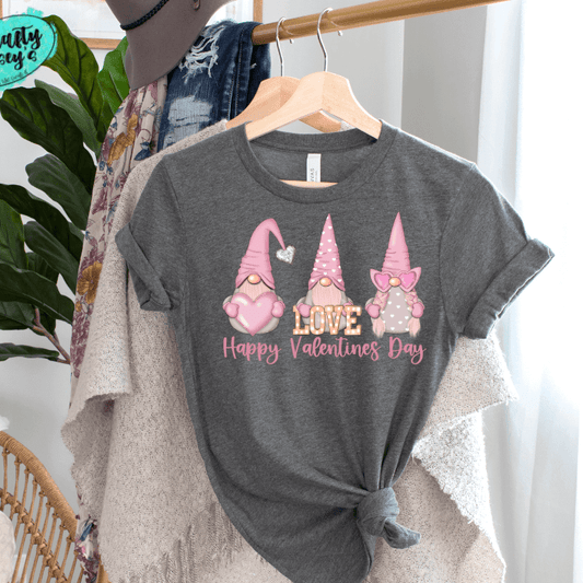 Happy Valentine's Day Pastel Pink Gnomes Tee