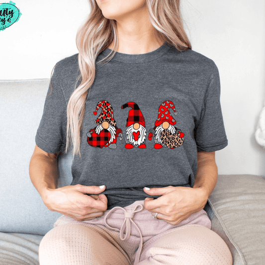 Heart Love Plaid Cheetah Gnomes Valentines Tee