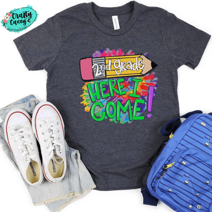 Back To School Teacher, Pre-K, Kindergarten, 1st, 2nd, 3rd, 4th, & 5th Grade Here I Come/Adult & Youth T-shirts