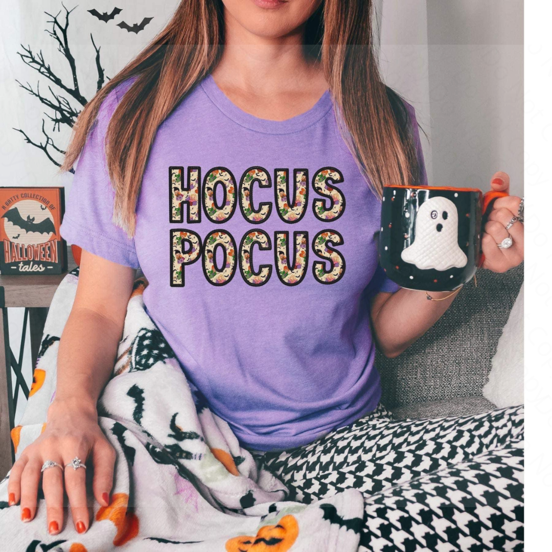 Hocus Pocus Faux Embroidery Halloween Tee