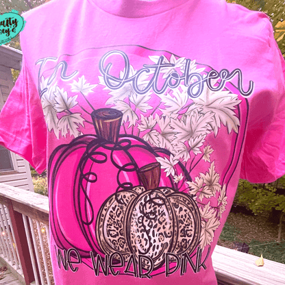 In October We Wear Pink Leopard Pumpkin Breast Cancer Awareness-T-shirts
