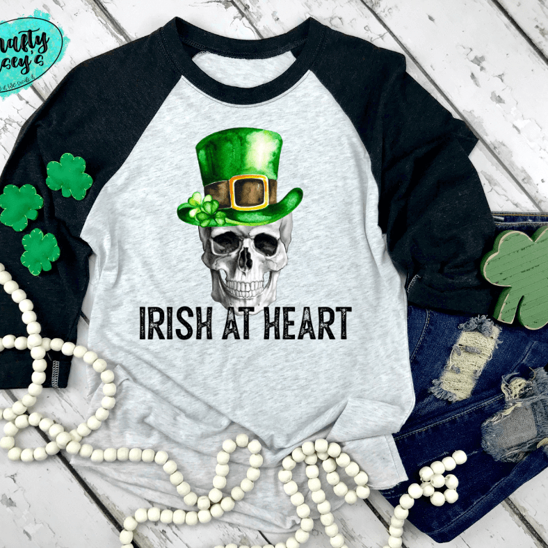 Irish At Heart Funny Skull St. Patrick's Day Raglan