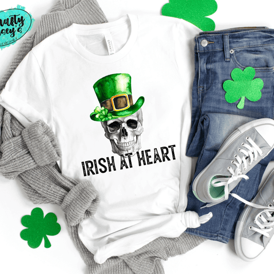 Irish At Heart Funny St. Patrick's Top Hat Skull Tee