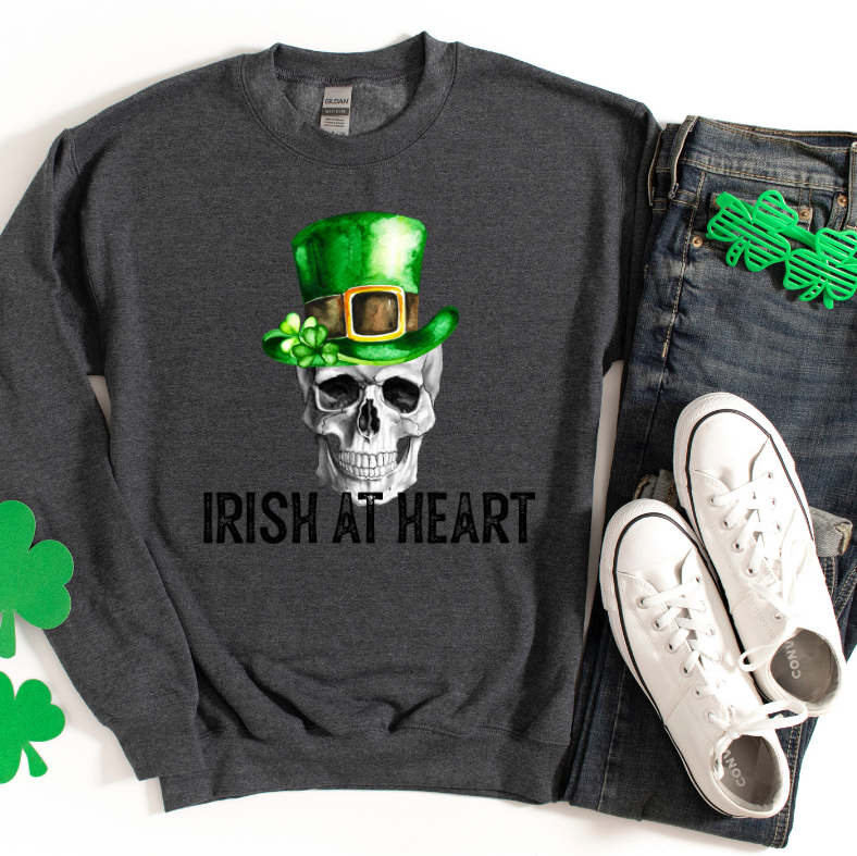Irish At Heart Skull Saint Patrick's Day Sweatshirts