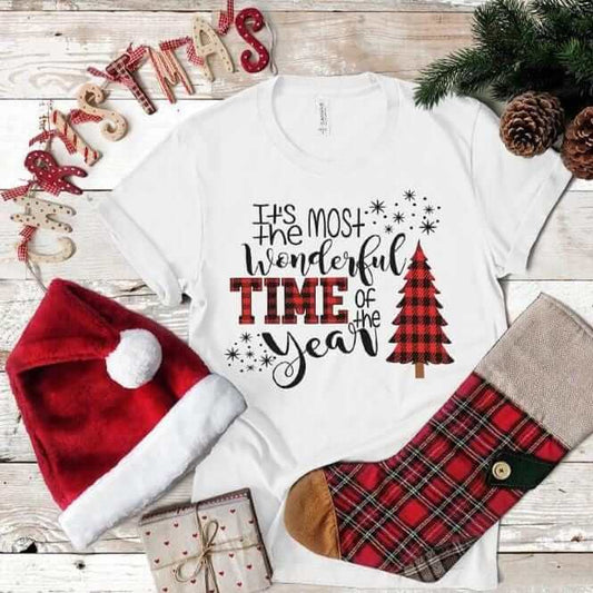 It's The Most Wonderful Time Of The Year Buffalo Plaid Tree- Christmas Tee