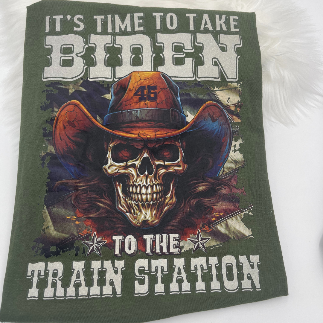 It's Time To Take Biden To Train Station- Funny Tee & Crewneck