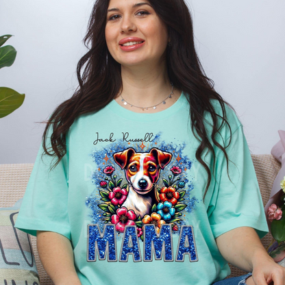 Jack Russell Dog Mama Faux Glitter Tee