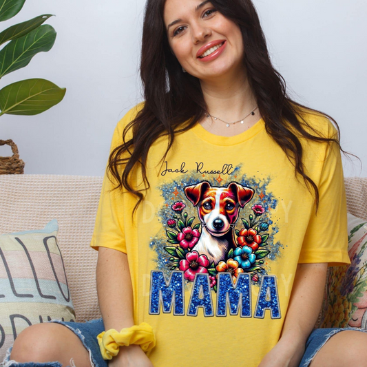 Jack Russell Dog Mama Faux Glitter Tee