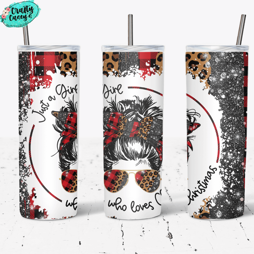 Just A Girl Who Loves Christmas Mom Skull Leopard Plaid Tumbler