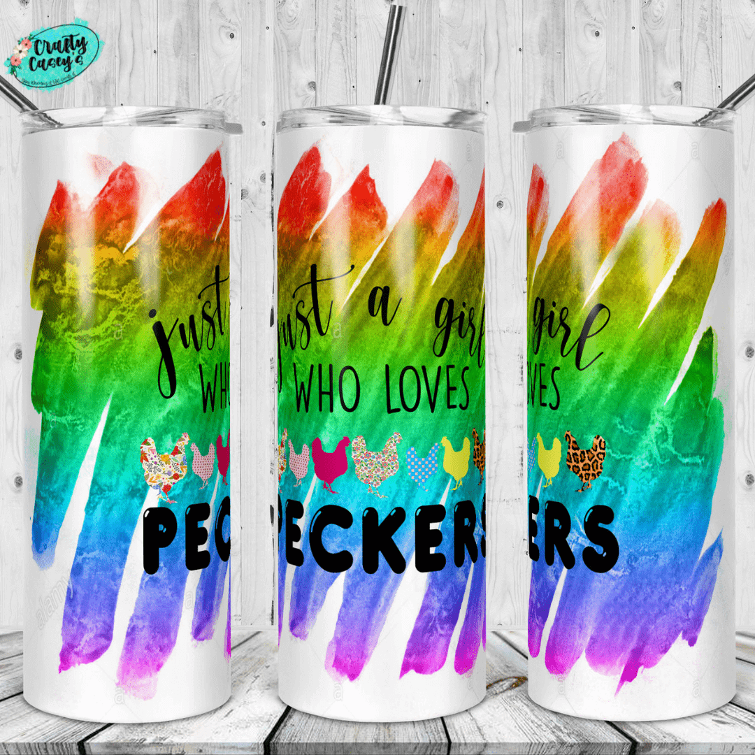 Crafty Casey's Home & Garden > Kitchen & Dining > Tableware > Drinkware > Tumblers 20 fl oz. / Rainbow / Skinny Funny Just A Girl Who Loves Peckers- Rainbow -Stainless Steel Drink Tumblers