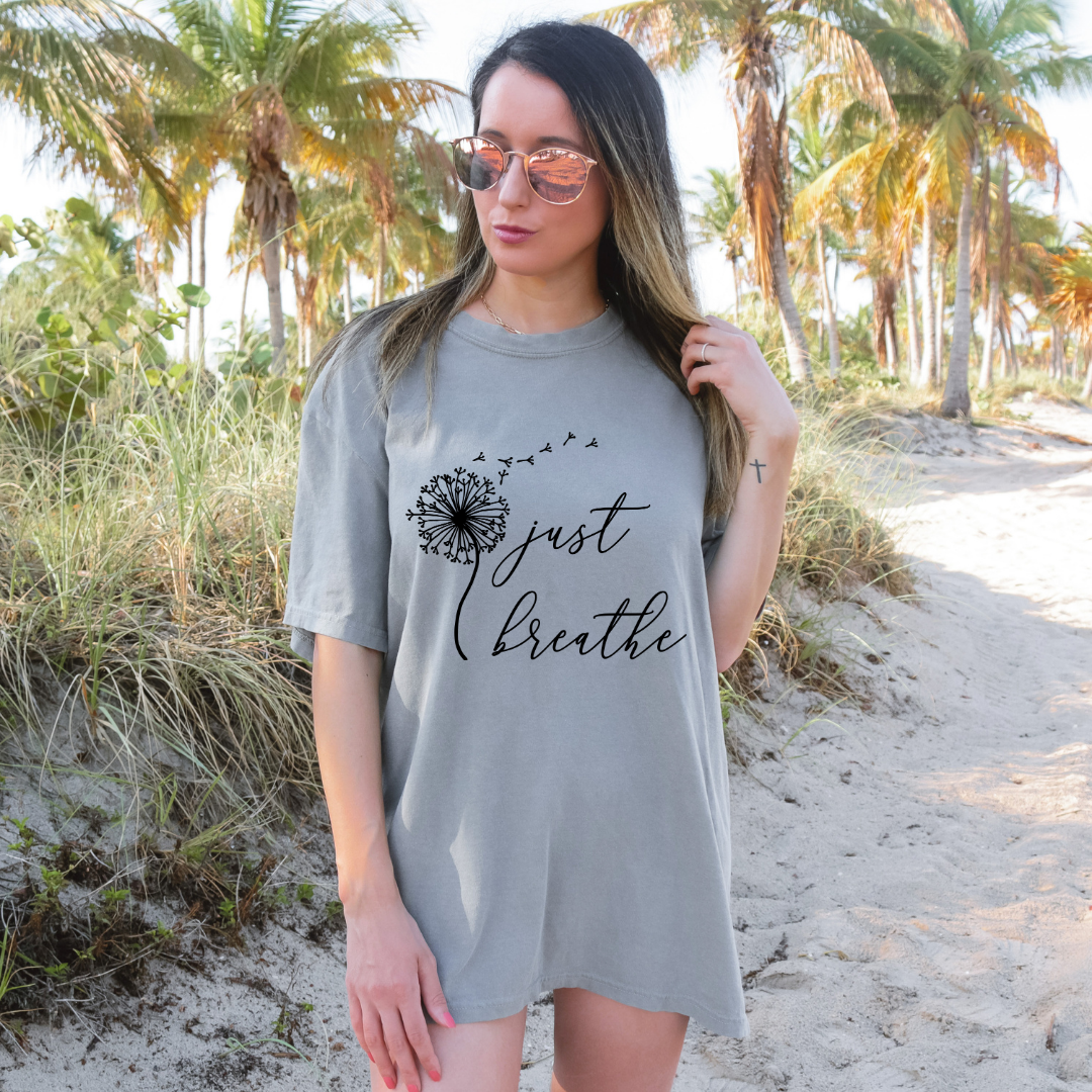 Just Breathe Inspirational Graphic Shirt inspirational motivational spiritual graphic shirt by Crafty Casey’s
