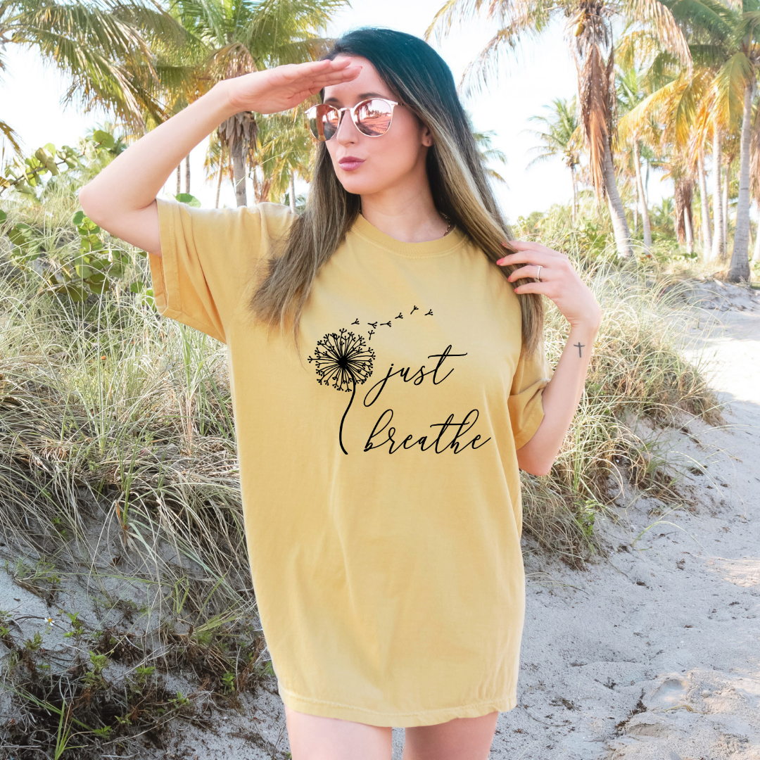 Just Breathe Inspirational Graphic Shirt inspirational motivational spiritual graphic shirt by Crafty Casey’s