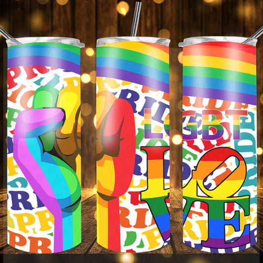 LBGTQ Pride FIst Rainbow -Drink Tumbler