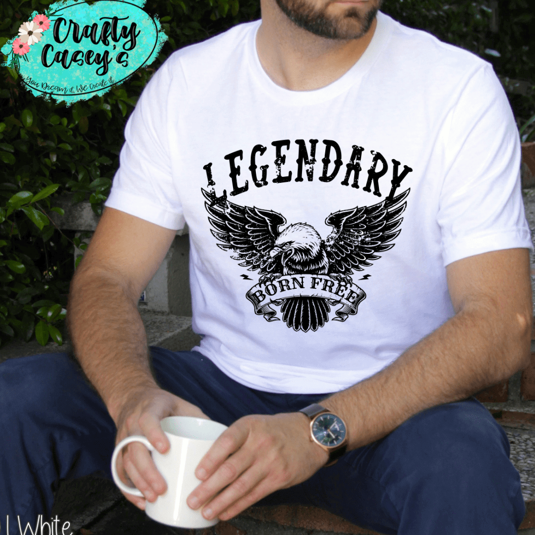 Crafty Casey's Men's Unisex Patroitic Tee's S / White / Short Sleeve Legendary Born Free American Eagle Patriotic Guys-Unisex T-shirt