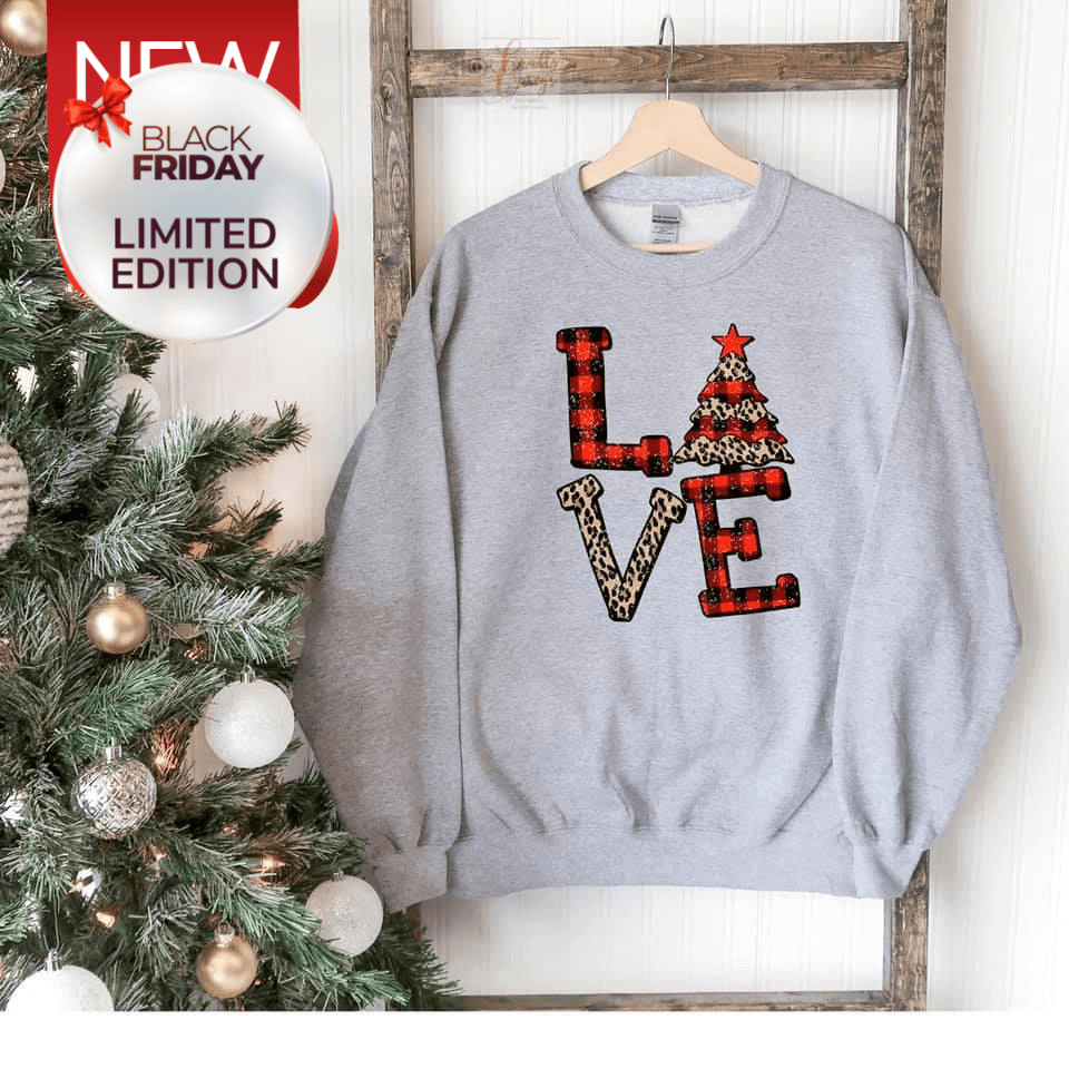 Leopard Plaid Love Christmas Tree -Sweatshirt