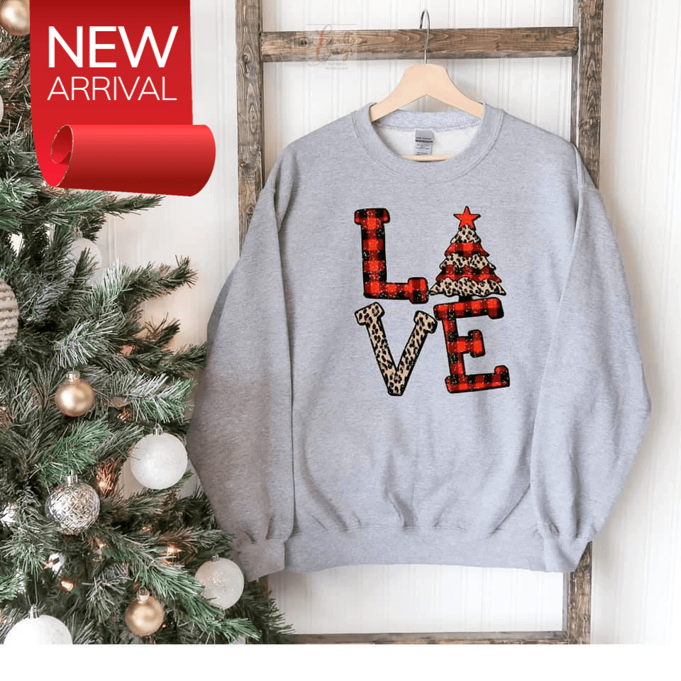 Leopard Plaid Love Christmas Tree -Sweatshirt