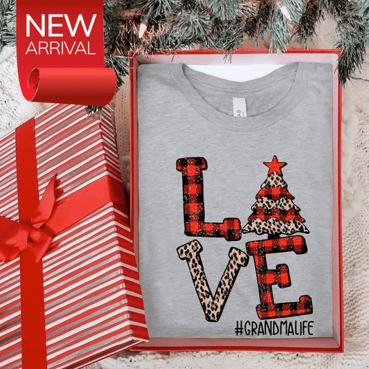Leopard Plaid Love Christmas Tree - T-shirt Crafty Casey's