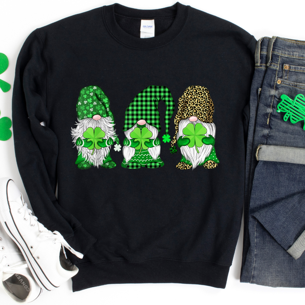 Leopard Plaid Shamrock Green Gnomes St. Pats.. Sweatshirts