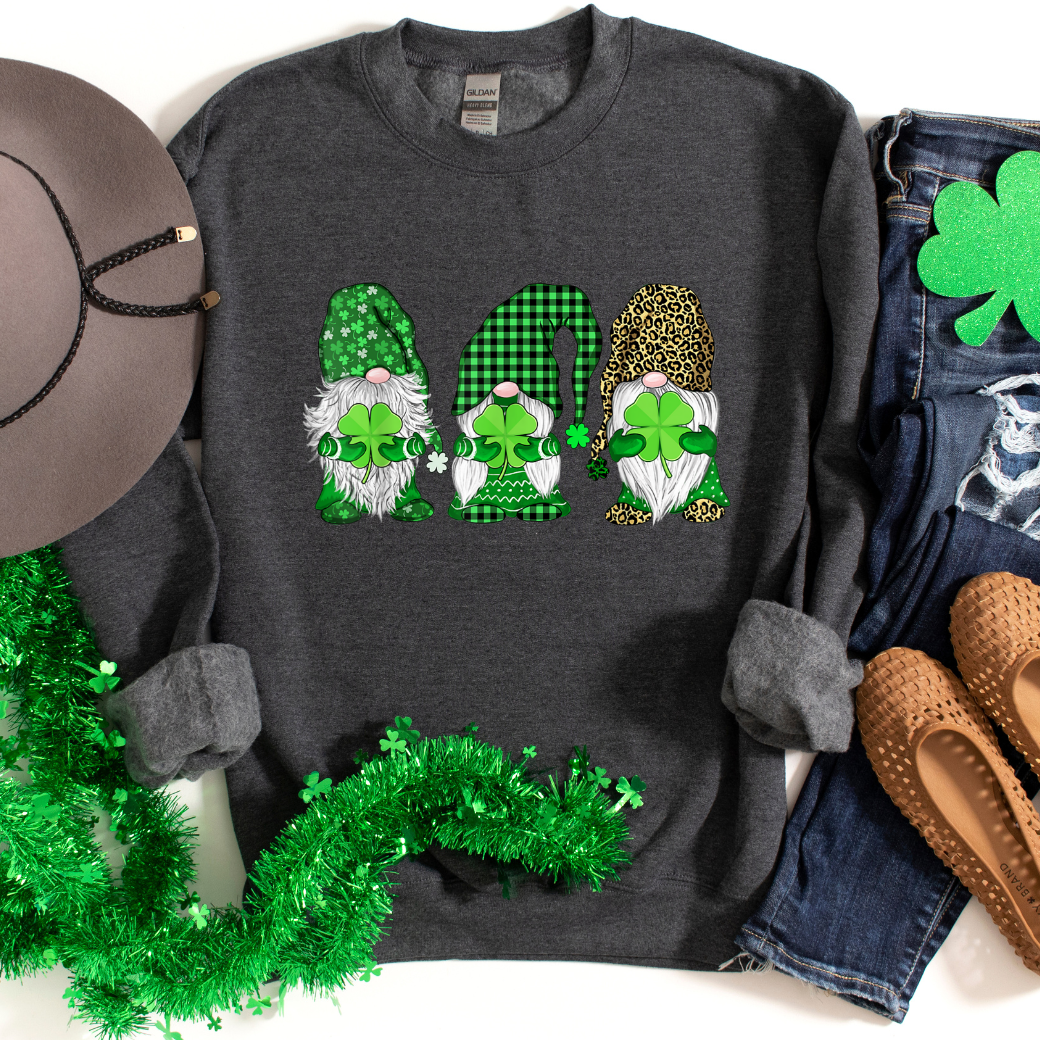 Leopard Plaid Shamrock Green Gnomes St. Pats.. Sweatshirts