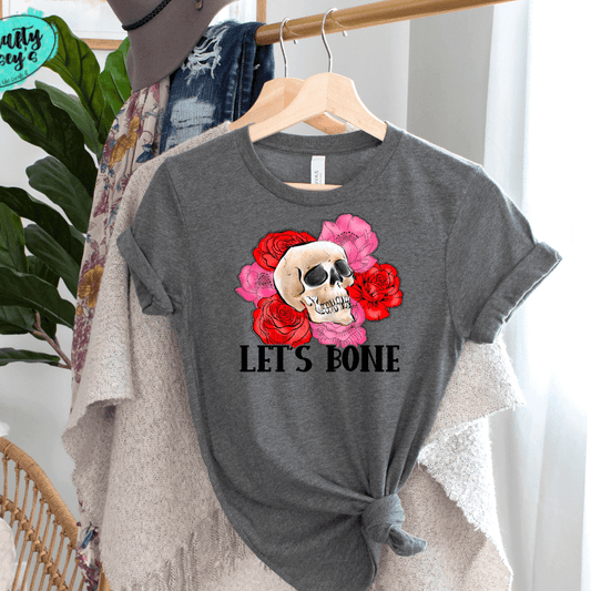 Let's Bone Valentine's Skull Funny Tee