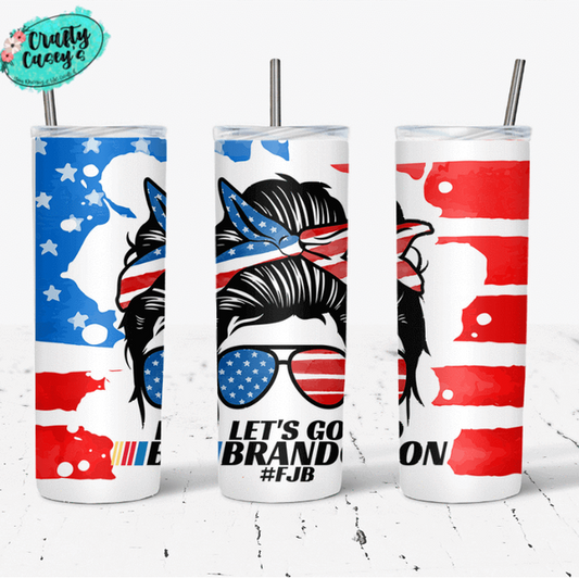 Crafty Casey's Christmas Tumblers 20 fl oz. / Multi / Skinny Let's Go Brandon Funny Messy Bunn Tumbler -Double Insulated Hot & Cold Drink Tumbler