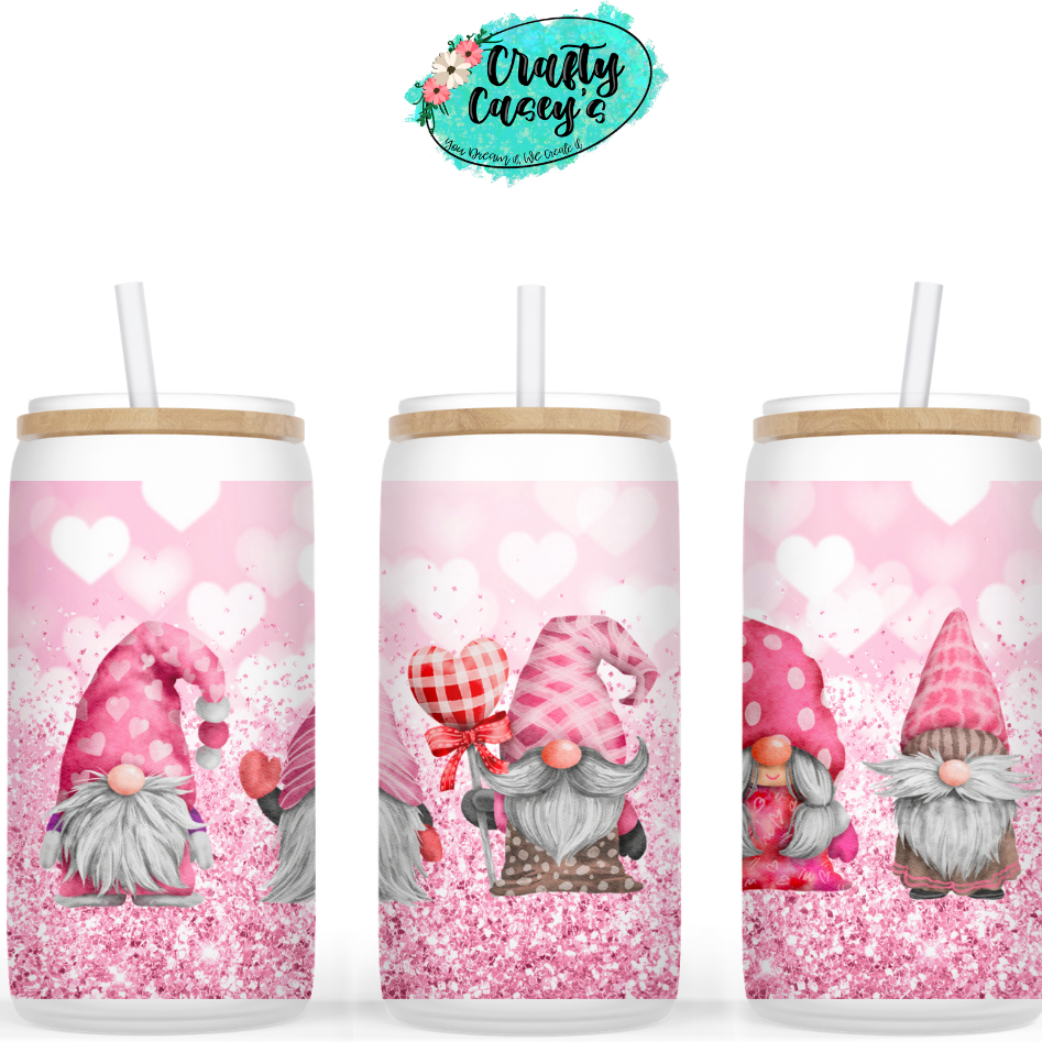 Lolipop Love Gnomes Valentine Beer Can Glasses