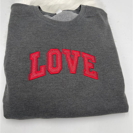 Love Embroidered Applique Glitter Crewneck Sweatshirt/Hoodie