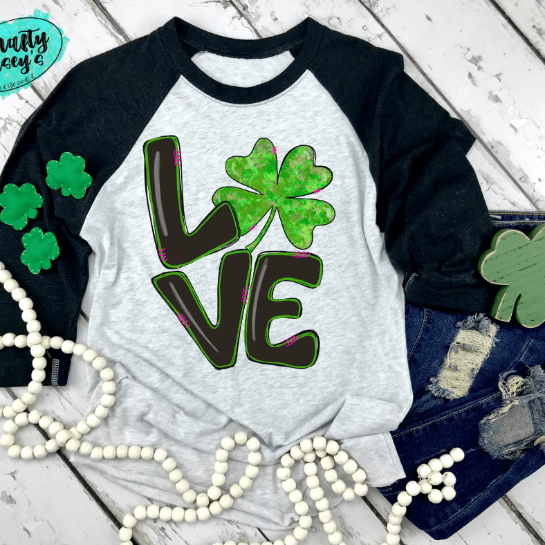 Love Green Clover St. Patrick's Day Raglan