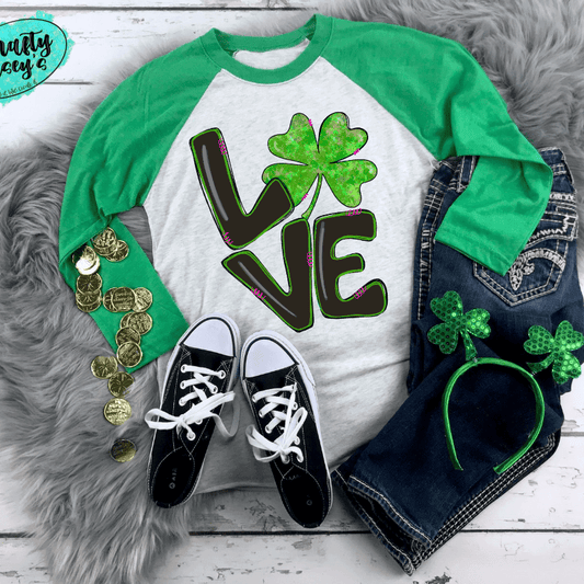 Love Green Clover St. Patrick's Day Raglan