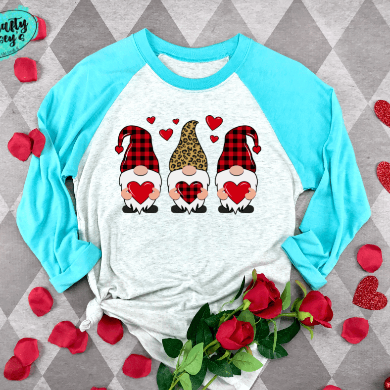 Love Heart Leopard Gnomes Valentines Day Raglan