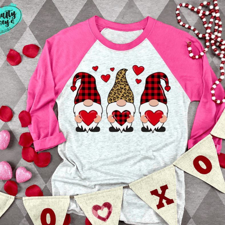 Love Heart Leopard Gnomes Valentines Day Raglan