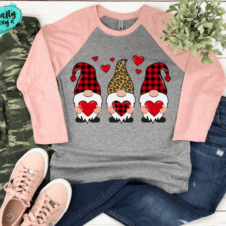 Love Heart Leopard Gnomes Valentines Day Raglan