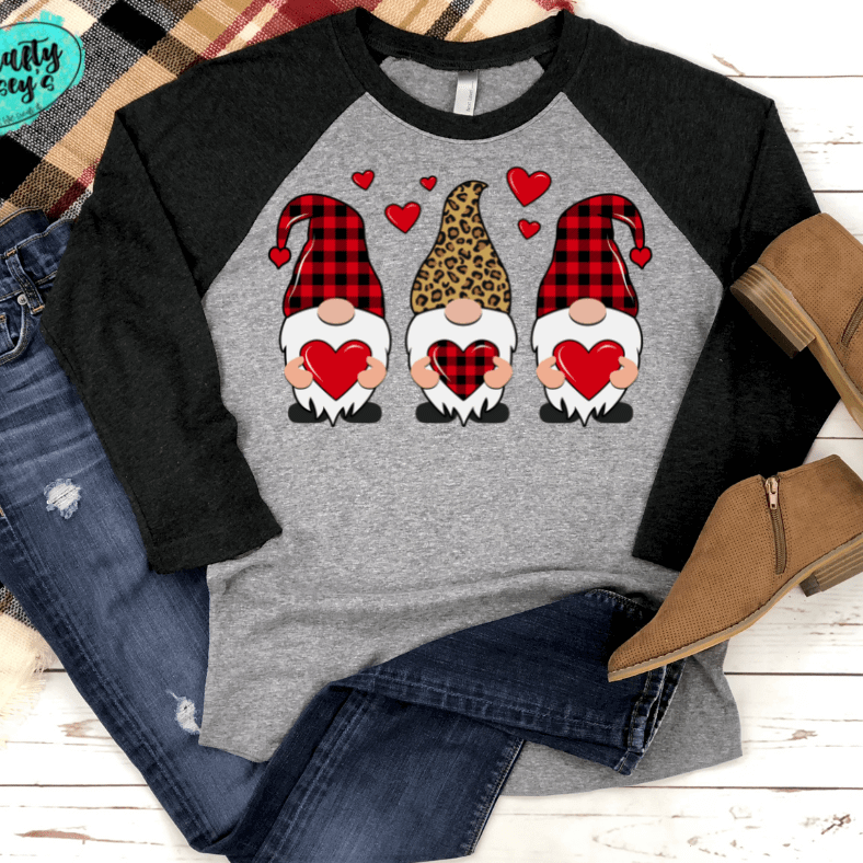 Love Heart Leopard Gnomes Valentines Day Raglan