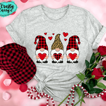 Love Heart Leopard Gnomes Valentines Day Tee