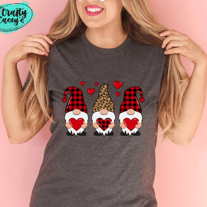 Love Heart Leopard Gnomes Valentines Day Tee