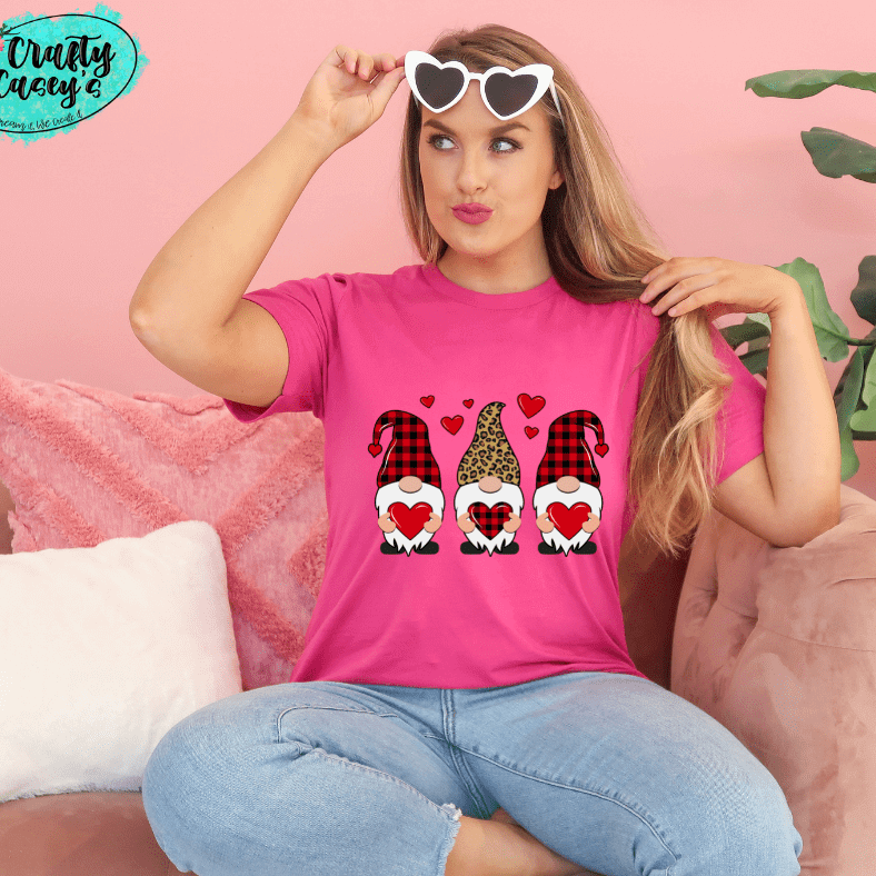 Love Heart Leopard Gnomes Valentines Day Tee