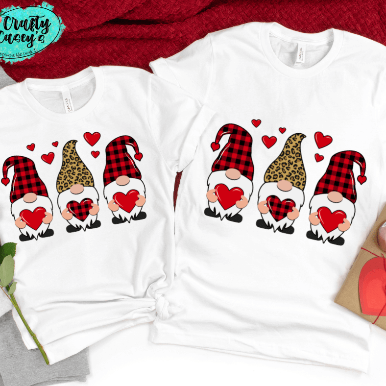 Love Heart Leopard Gnomes Valentines Day Tee