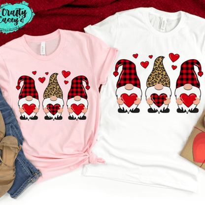 Love Heart Leopard Gnomes Valentines Day Tee